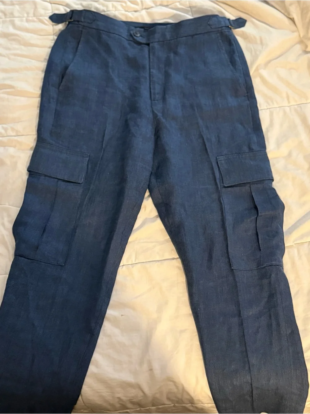 Banana Republic Blue Linen Cargo Pants – Slim Utility Trousers